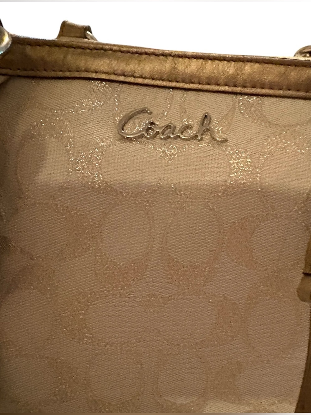 Coach F17724 Gallery Lurex Metallic Gold Khaki Tote Shoulder Bag - Picture 3 of 15